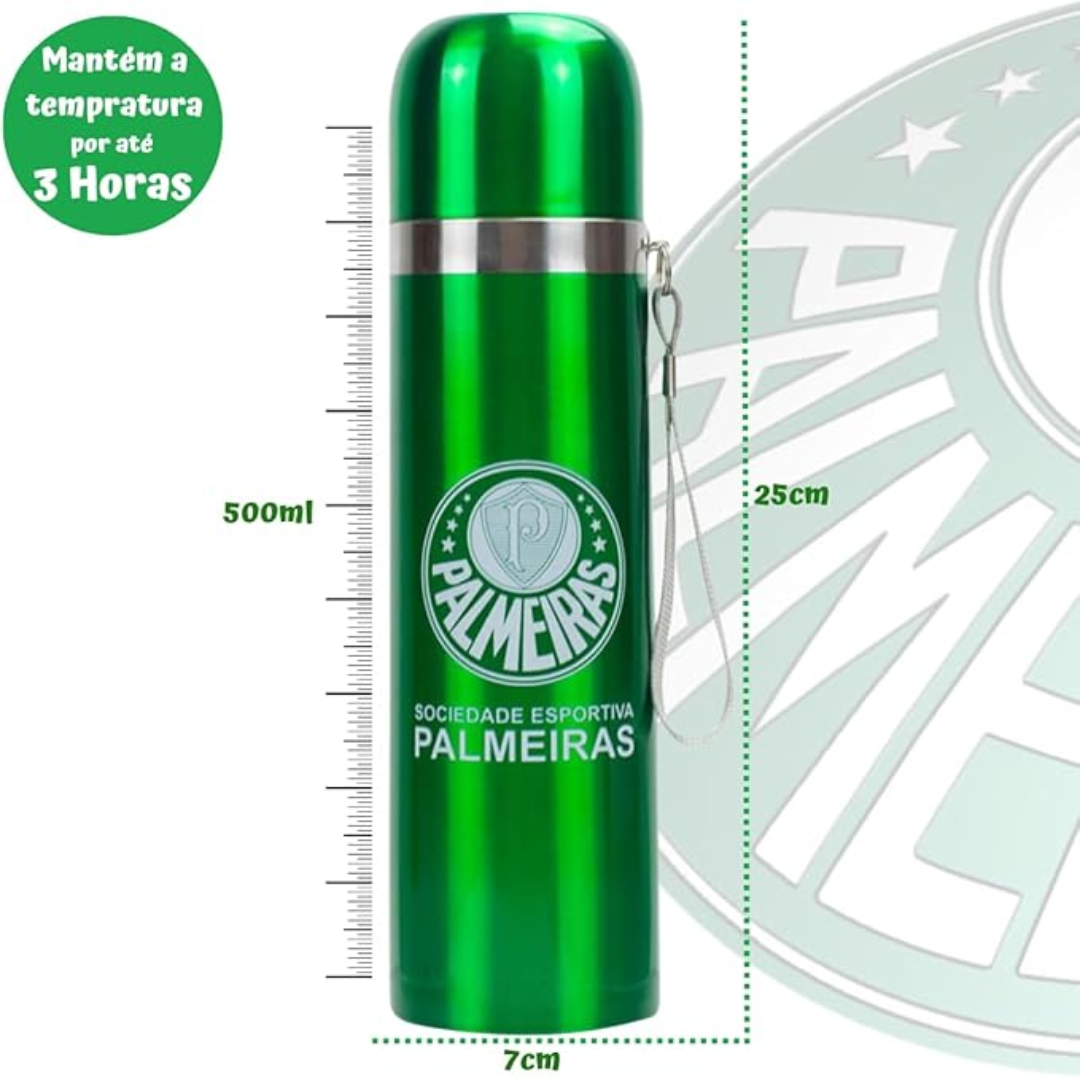 Boneco Mascote Palmeiras + Garrafa Térmica Palmeiras 500ml Inox Oficial